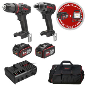 Kress 2Pc 20V Cordless Brushless Power Tool Kit, 1 x 4.0Ah & 6.0Ah Batt. Pk. + FREE Cordless LED Jobsite Light (Bare Tool) & 1 x 4.0Ah Batt. PK.