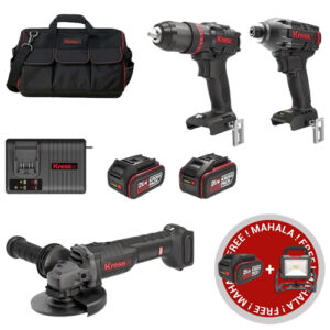 Kress 3Pc 20V Cordless Brushless Power Tool Kit, 1 x 4.0Ah & 6.0Ah Batt. Pk. + FREE Cordless LED Jobsite Light (Bare Tool) & 1 x 4.0Ah Batt. PK.