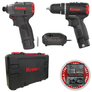 Kress 2Pc 12V Cordless Brushless Power Tool Kit, 2 x 2.0Ah Batt. Pk. + FREE 25Pc Drill & Driver Bit Kit