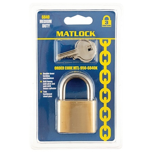 Matlock Slimline Brass Padlock, Steel Shackle, 40mm | MTL9506840K