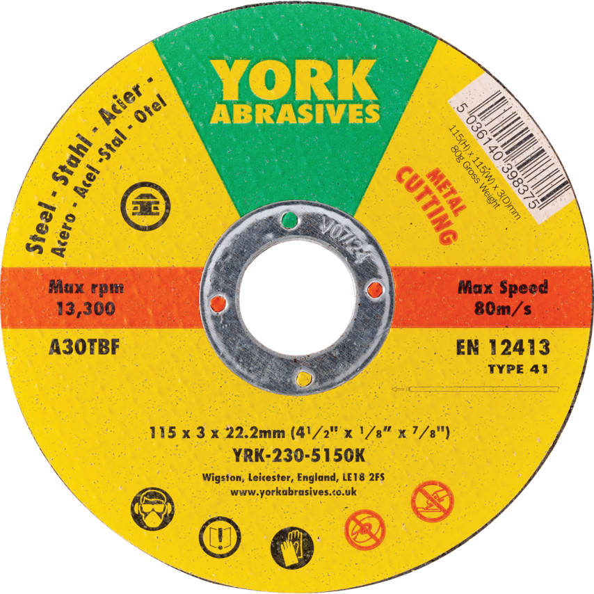 York Cutting Disc, AlOx, 30-Medium/Coarse, 115 x 3 x 22.23mm (A30TBF) | YRK2305150K