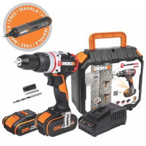 Worx 20V Cordl. BL SLAMMER 3-In-1 Hammer Drill Kit + FREE 3.6V Portable USB Mini Screwdriver Kit