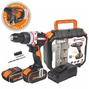 Worx 20V Cordl. BL SLAMMER 3-In-1 Hammer Drill Kit + FREE 20V Cordl. 2-In-1 AXIS Jigsaw & Recipro Saw (Tool Only)