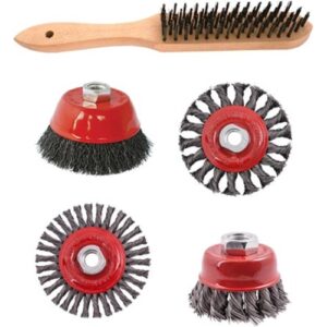 Tork Craft 5Pc Wire Brush, M14 Crimped & Knotted Set with Hand Brush | TCW006-3