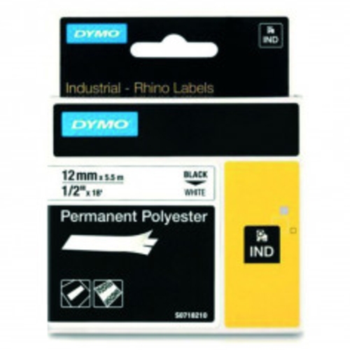 Dymo Polyester Tape 12mm x 3.5M Black on White | DYT12PPBKWT