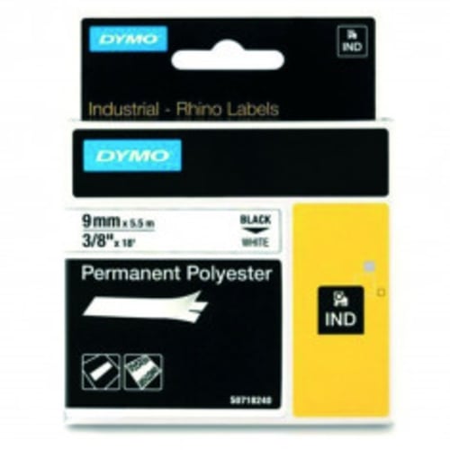 Dymo Polyester Tape 9mm x 5.5M Black on White | DYT9PPBKWT