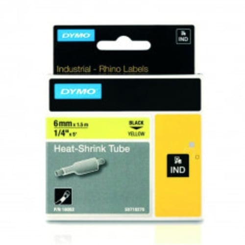 Dymo Rhino Heatshrink Tape 6mm x 1.5M Black on Yellow | DYT6HSBKYL