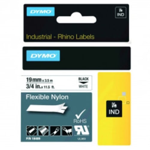 Dymo Rhino Nylon Tape 19mm x 3.5M Black on White | DYT19FNBKWT