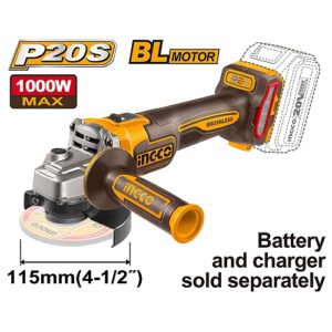 Ingco 20V Cordless Brushless Angle Grinder 115mm (Solo Unit) | CAGLI27153