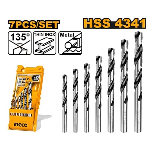 Ingco 7Pc HSS Twist Drill Bit Set (4341) | AKD1075