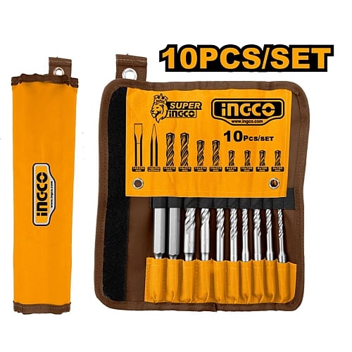 Ingco 10Pc Hammer Drill Bits & Chisel Set | AKD2101