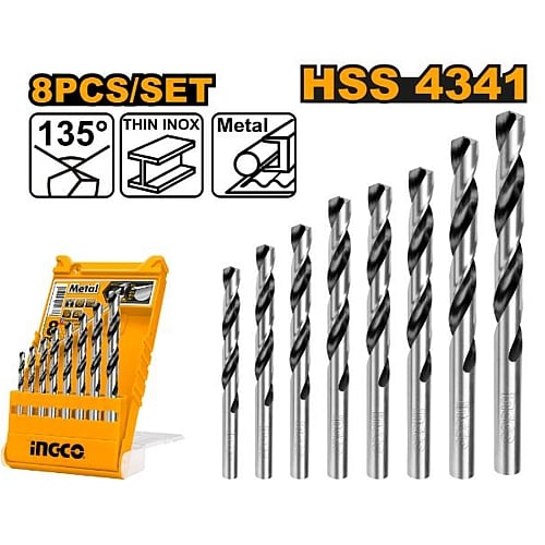 Ingco 8Pc HSS Twist Drill Bit Set (4341) | AKDB1088