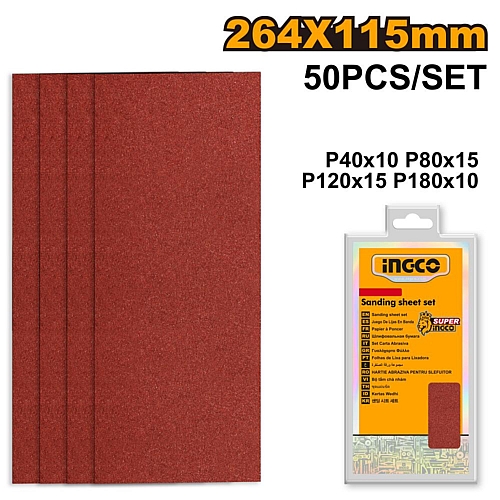 Ingco 50Pc Sanding Sheet Set, 264 x 115mm | AKFS2641151