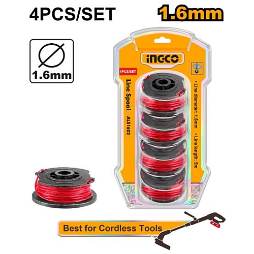 Ingco 4Pc Grass Trimmer Line Spool Set, 1.6mm | ALS1602