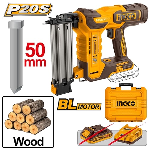 Ingco 20V Cordless Brushless Brad Nailer 18Ga, F15-F50 (Solo Unit) | CBNLI5005