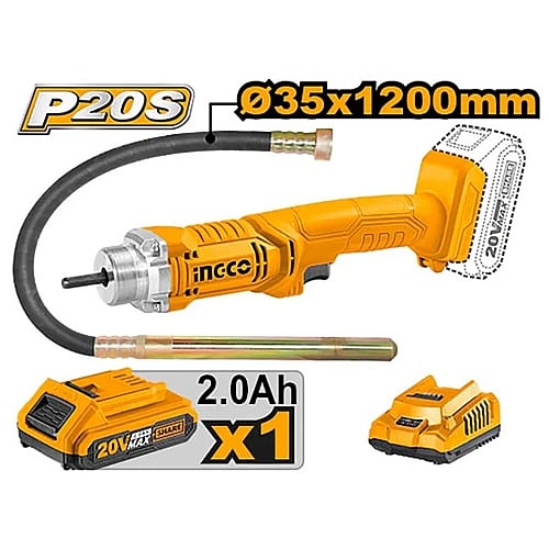 Ingco 20V Cordless Concrete Vibrator, 35 x 1200mm, 1 x 2.0Ah Batt. Pk. | CCVLI2023011