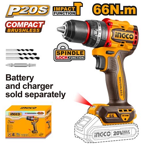 Ingco 20V Cordless Brushless Impact Drill 66Nm (Solo Unit) | CIDLI206681