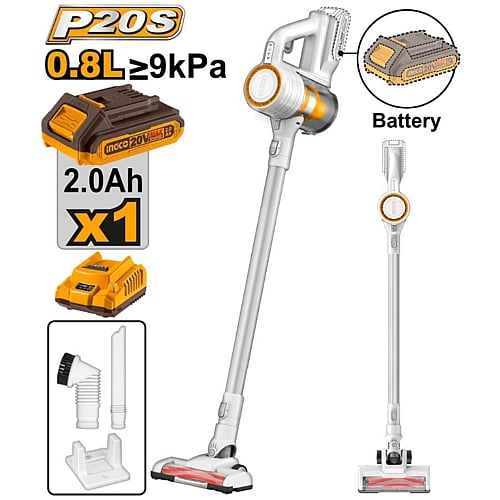 Ingco 20V Cordless 0.8L Vacuum Cleaner, 1 x 2.0Ah Batt. Pk. | CVLI2006