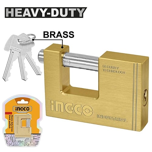 Ingco Heavy Duty 60mm Brass Block Padlock, 234g | DBBPL0602