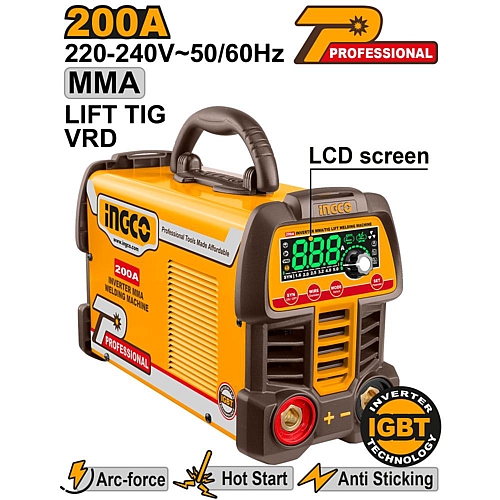 Ingco MMA/TIG Lift Inverter Welder 200A, 220V | MMA200691N