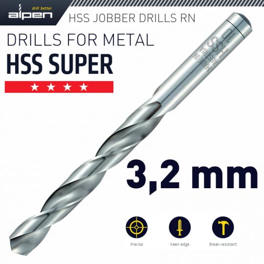 Hss super drill bit 3.2 x 65mm 3/pk
