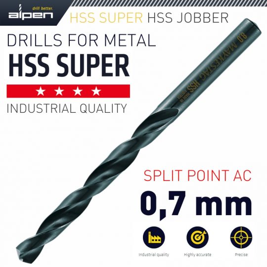 Alpen 1Pc Hss Super Drill Bit 0.7mm