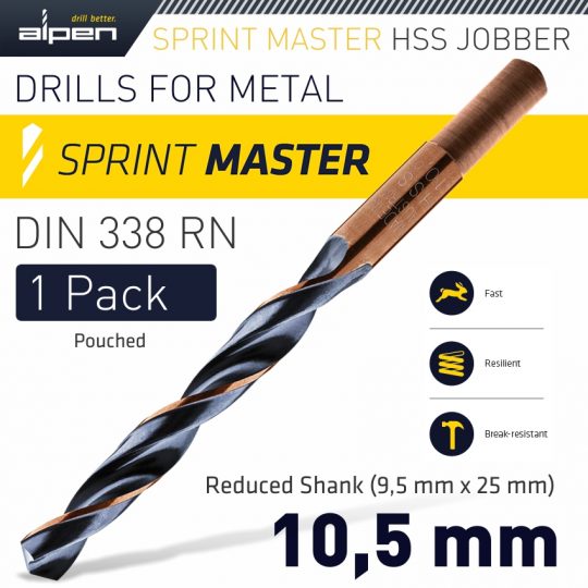 Sprint master 10.5 mm reduced shank 9.5×25 pouched
