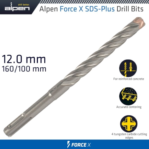 Alpen Force X 12.0 X160/100  SDS-Plus Drill Bit X4 Cutting Edges – Bulk