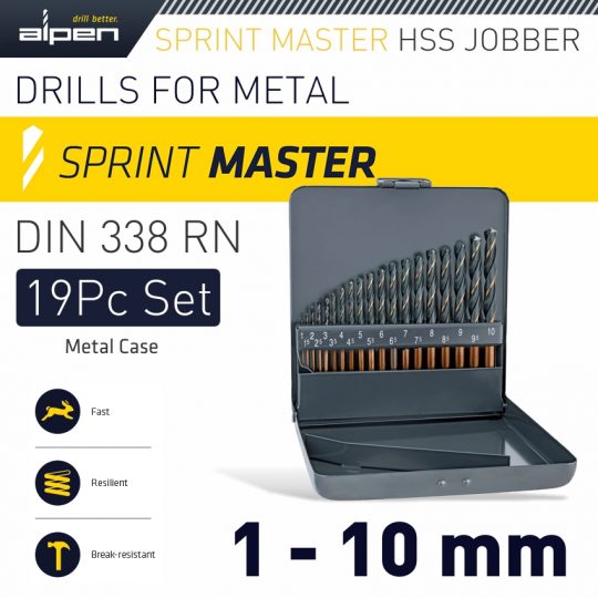 Sprint master 19 pcs set km19 1 – 10 x 0.5mm metal case