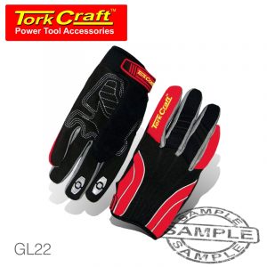 Mechanics glove large synthetic leather reinforced palm spandex red