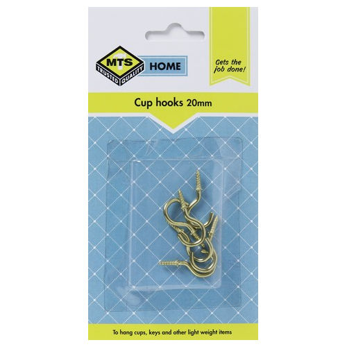 Mts Home  Cup Hooks 20mm Brass 6Pc