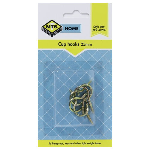 Mts Home  Cup Hooks 25mm Brass 6Pc
